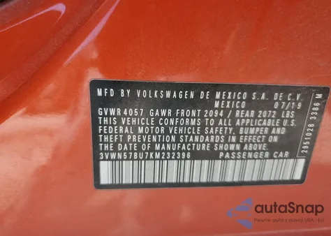 2019 Volkswagen Jetta S из США, поврежденный, VIN 3VWN57BU7KM232396